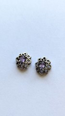 Vintage Sterling Silver Amethyst Open Work Flower Earrings