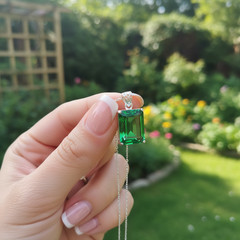 Handmade Green Emerald Cut Pendant Necklace: Healing Crystal Jewelry