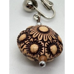 Earrings Boho Chic Carved Wood Beaded Clip on Vintage Y2K
