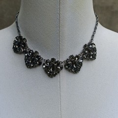 Vintage Smoky Gray Necklace Cocktail Rhinestone Bib Victorian Revival Royal VTG