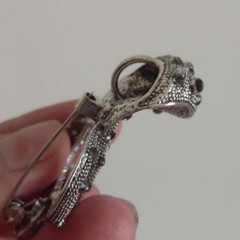 Vintage Black And Gray Pave Rhinestone Cobra Brooch
