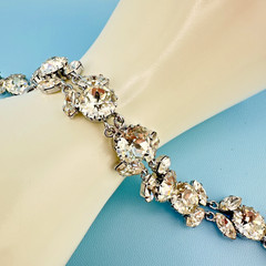 Vintage Austria Crystal Bracelet LG Dentelle Prong Set Silver Tone Safety Chain