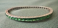 STUNNING ART DECO STERLING GREEN PASTE STONES BANGLE BRACELET 1920s FABULOUS