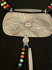 Vtg Chicos necklace Asian theme Inspired Multi Color Glass Beads Metal Pendant