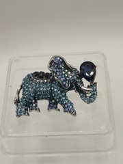 Blue Rhinestone Elephant Brooch Unbranded