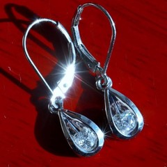 14k white gold earrings 0.25ct natural diamond 1.0″ teardrop dangle 2.50gr N3344