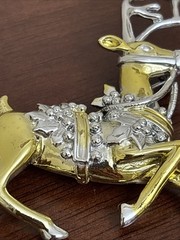 Danecraft vintage silver gold two tone large reindeer animal figural pin brooch