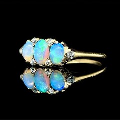 Victorian Cabochon Opal Old Mine Cut Diamond Band 14K Yellow Gold