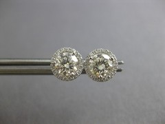 ESTATE .99CT DIAMOND 14KT WHITE GOLD ROUND CLASSIC SOLITAIRE HALO STUD EARRINGS