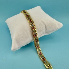 Vintage Rhinestone Bracelet Gold Tone Cup Chain Pastel Color Prong Set Stones 7″