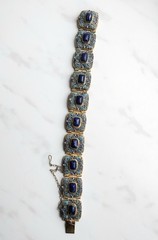 Antique Chinese Export Silver Gilt Filigree Enamel Lapis Lazuli Link Bracelet