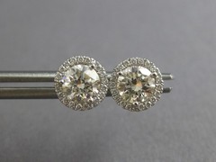 ESTATE .99CT DIAMOND 14KT WHITE GOLD ROUND CLASSIC SOLITAIRE HALO STUD EARRINGS