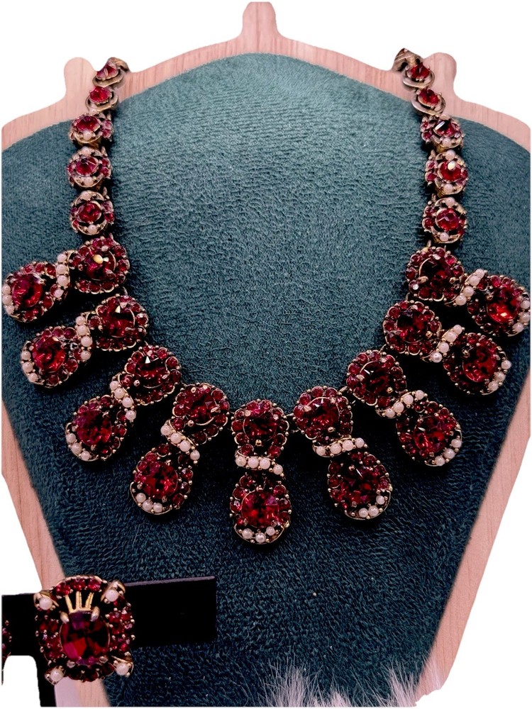 1953 Vintage Hollycraft Ruby Glass Necklace Bracelet & Earrings