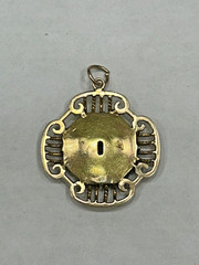 Antique Vintage Asian Style 14k Yellow Gold Pendant With Garved Jade Gemstone