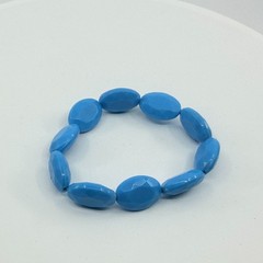 Vintage Chunky Sky Blue Faceted Oval Acrylic Bead Stretch Bracelet