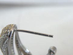 Vintage Sterling Silver 925 Gold Pave CZ Huggie Small Hoop Omega Earrings