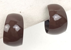 Vtg 1970’s Brown Painted Metal Enamel Hinged Screw Clip On 1″ Hoop Earrings Mod