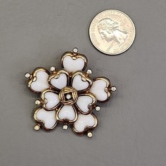 Vintage Mazer Bros Flower Brooch White Glass Molded Gold Tone 1 5/8″