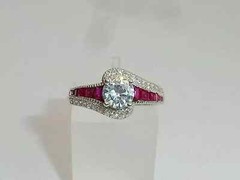 2Ct Art Deco Style Lab Created Diamond & Ruby Engagement 14K White Gold FN Ring