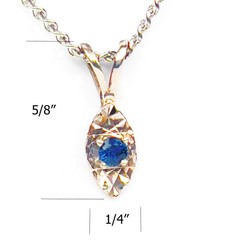14K Solid White Gold Natural Blue Sapphire Reflect Pendant Necklace