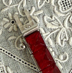 Antique Art Deco H&S Sterling Silver Ruby Red Paste Channel Set Tennis Bracelet