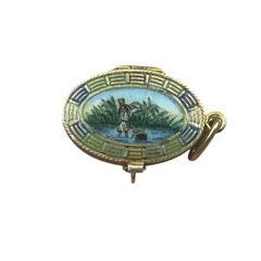 Antique Egyptian Revival Baby Moses Basket Charm with Baby 800 Silver Enamel