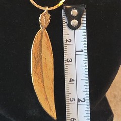 Gold-plated Metal Leaf Pendant and Necklace Vtg Textured 17” in Box Australian