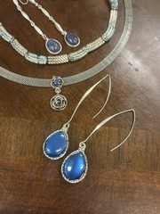 Vintage Jewelry Lot Blue Silver Statement Necklaces Earrings Brooch Boho Chic