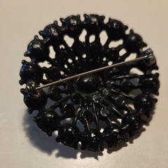 Round Black Tone Brooch Pin with Clear Rhinestones Fashion Unisex Adults