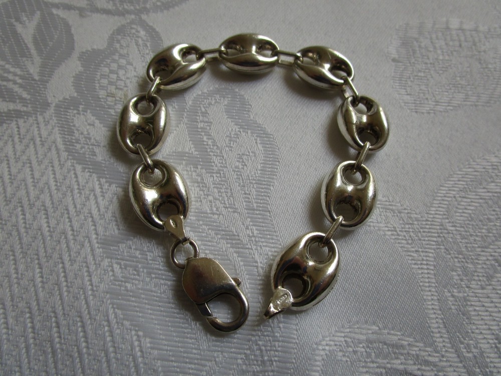 Vintage Sterling Silver Mariner Puffy Link Bracelet Italy 7.75” Long 0.5” Wide