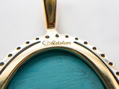 MALAKAN $7000 15ct Turquoise VS G Diamond 18k 19k Yellow Gold HALO Pendant 10g