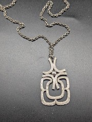 Vintage ROGET Brushed Silver Tone MCM Necklace Pendant 29 in