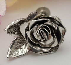 Vintage Signed Coro Silver-Tone Metal Carved Rose Earrings Screw Back Stud 21mm