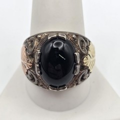 Vintage Coleman Black Hills Gold 925 Sterling Silver & 12K Onyx Leaf Ring sz 11