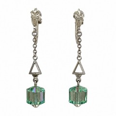 Art Deco Crystal /glass Silver Green Dangle Earrings