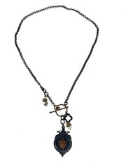 Handmade Charm Necklace Vintage Oxidized Sterling FOB Shield Pendant & Chain