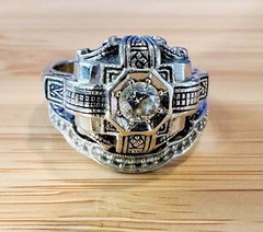 Art Deco 14k White Gold Diamond Wedding Engagement Ring Set Handcrafted Filigree