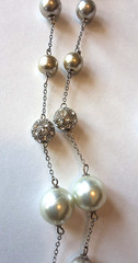 Heavy Faux Pearl Rhinestone Disco Ball Necklace, JCM Brass Earrings, Brooch