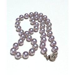 Lilac Faux Pearl Necklace Vintage 15.5″ Single Strand Beaded Short blu3-14