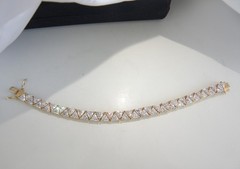 Vintage Sterling Silver 925 Gold Over Trillion Cut CZ Tennis Bracelet 7″
