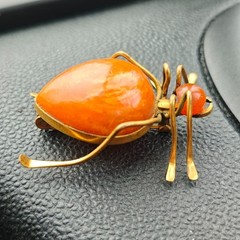 Vintage Soviet Baltic Amber Beetle Spider Brooch Honey Amber