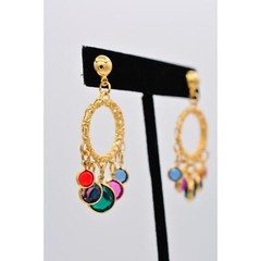 Vintage Crystal Dangle Earrings Lucite Open Bezel Multi-Color Gold NOS BinA16