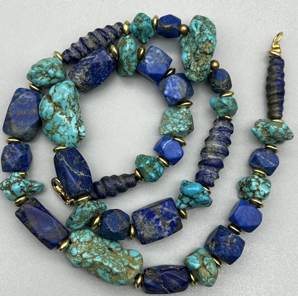 Turquoise Lapis Lazuli’s Mix Beads Strings Male Vintage Beads Vintage Jewellery