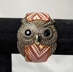 Vintage Owl Bangle Bracelet Hinged Bold Bird Animal Jewelry