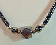 Beautiful Hematite Necklace w/ Central Geometric Charm 19″