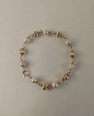 Vintage 14k Yellow Gold and Pearls Fluted Bead Bracelet See Description