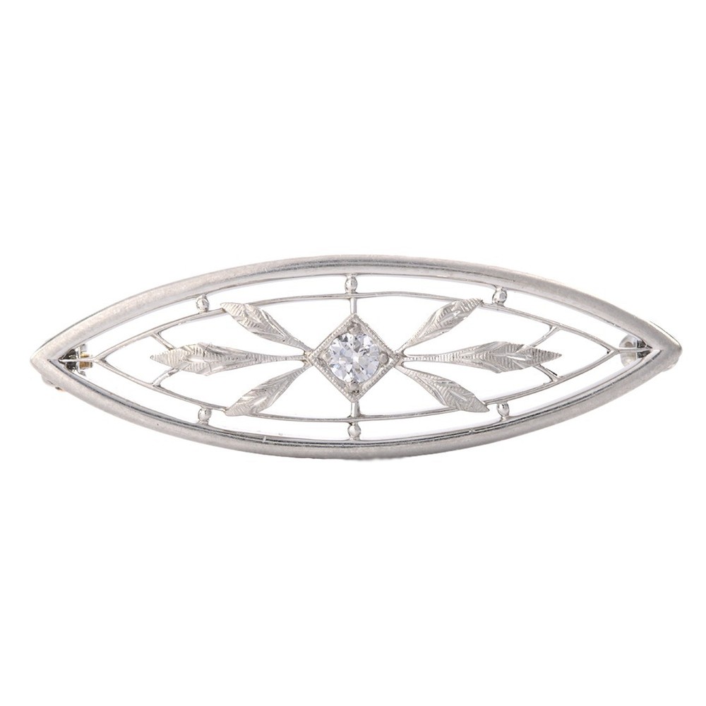 Antique Edwardian platinum Old European diamond brooch/lapel pin. By Krementz.