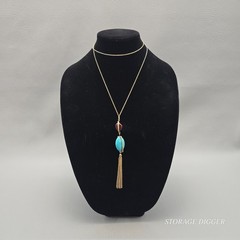 Vintage SHB Turquoise Howlite Tassel Pendant Gold Tone Chain Necklace 33″ Long