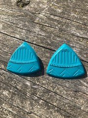 Vintage 80s/90s Clip-On Earrings Southwest Aztec Teal Triangle New Wave Metal