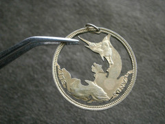 Blue Marlin QE II Bahamas 50 Cents Coin Vtg Two Tone 800 Silver Charm Pendant 6g